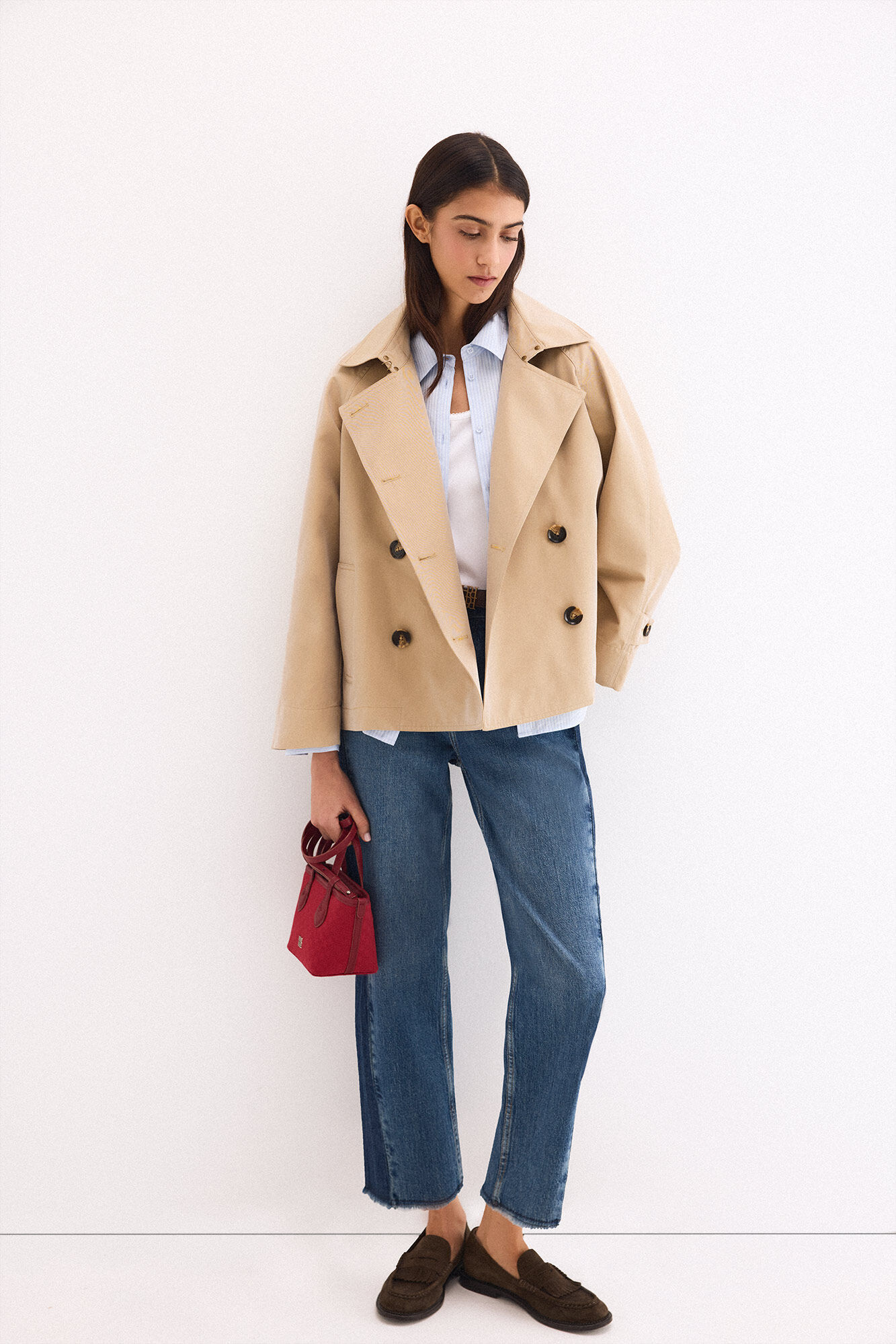 Coat, jeans and loafer set