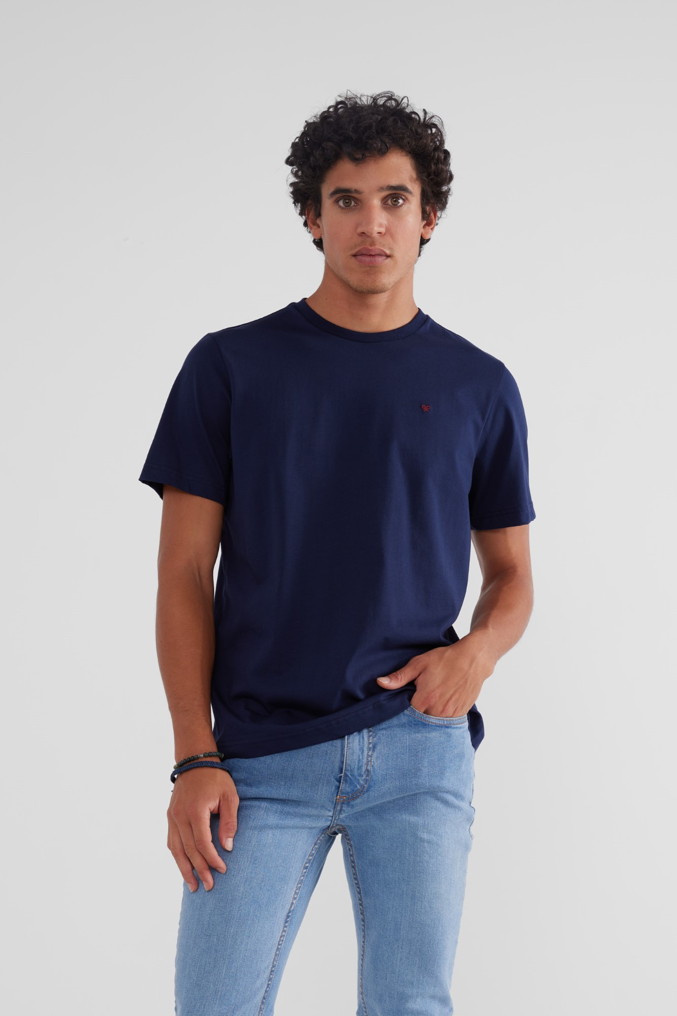 Plain navy blue T-shirt with mini racket | Men