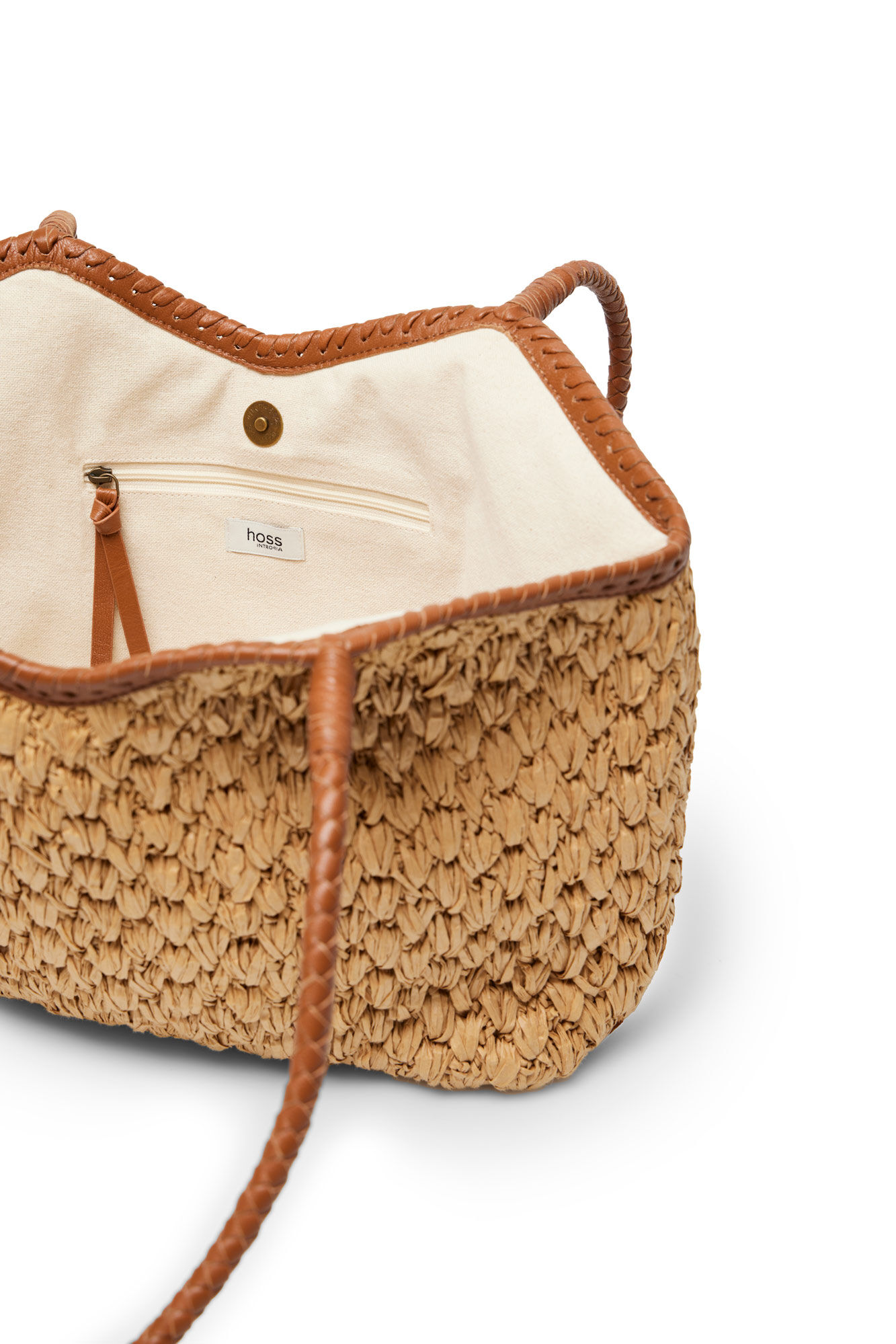 Raffia shopper bag with leather handle Women's bags