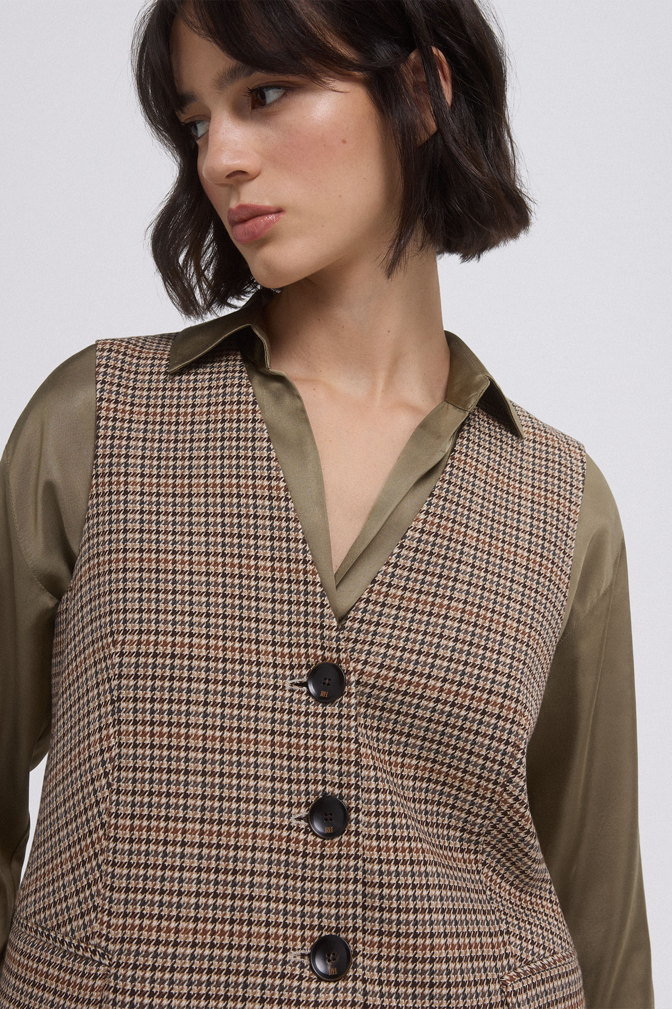 Outfit Chaleco Largo Chaleco Mujer Pata De Gallo Chalecos Tejidos